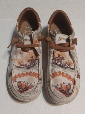 Ariat Men's Hilo Aloha Surfing Longhorn Print White Shoes 10D 10044512